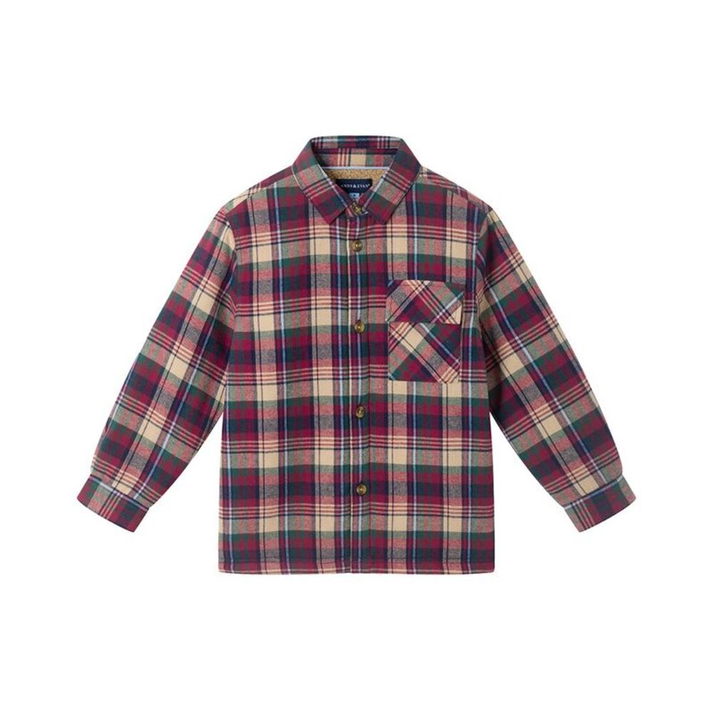 Andy & Evan Boys  Plaid Sherpa-Lined Flannel Button-Down, Red